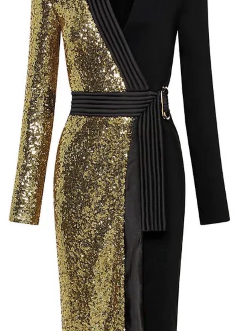 Zhivago Black & Gold Sequin Long Sleeve Wrap Dress